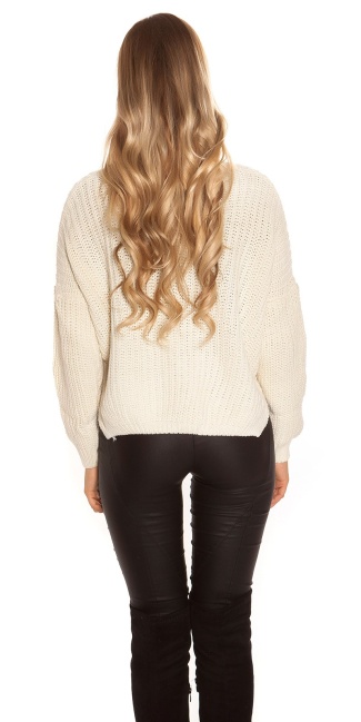 Trendy knit sweater with side- Button Beige